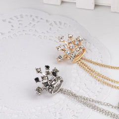 Men's Crystal Cross Crown Chain Tassel Brooch Pin