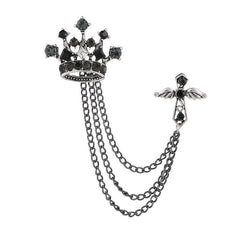 Men's Crystal Cross Crown Chain Tassel Brooch Pin