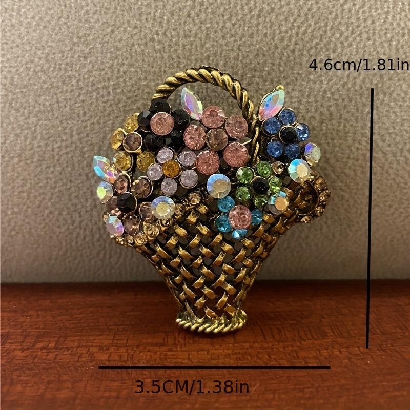 Crystal Handle Flower Basket Brooch Pin For Men