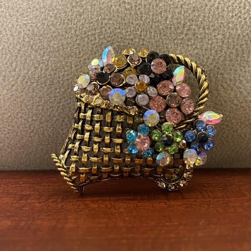 Crystal Handle Flower Basket Brooch Pin For Men