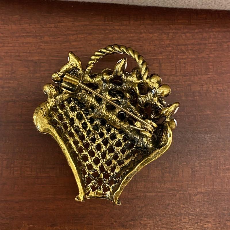 Crystal Handle Flower Basket Brooch Pin For Men