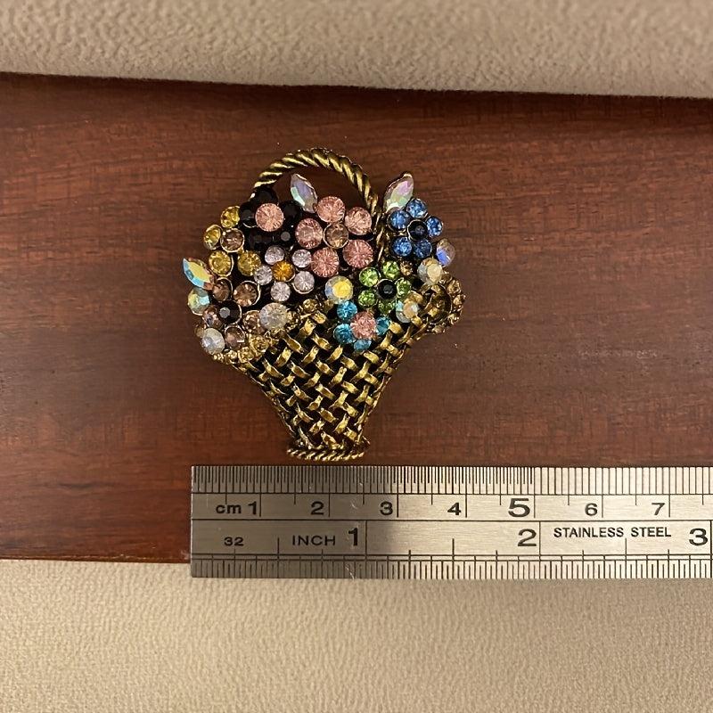 Crystal Handle Flower Basket Brooch Pin For Men