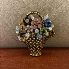 Crystal Handle Flower Basket Brooch Pin For Men
