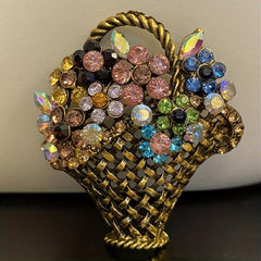 Crystal Handle Flower Basket Brooch Pin For Men