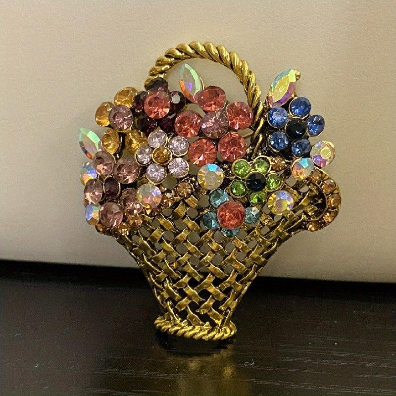 Crystal Handle Flower Basket Brooch Pin For Men