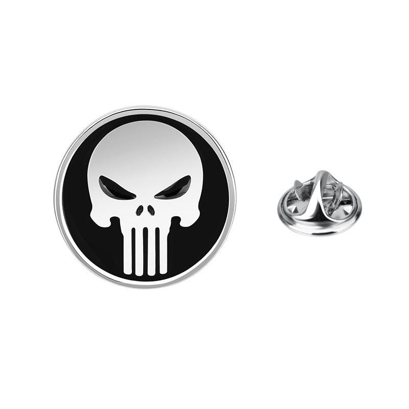 Men's Silver Skull Brooch Pin Collar Pin Halloween Brooch