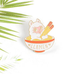 Cute Lamb Eating Ramen Brooch Pin