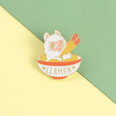 Cute Lamb Eating Ramen Brooch Pin