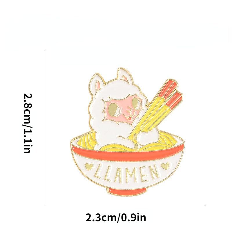 Cute Lamb Eating Ramen Brooch Pin