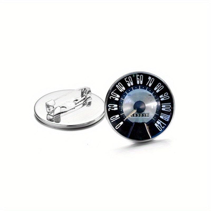 Glass Brooch Speedometer Retro Vintage Car Sliver Round Women Men's Brooch