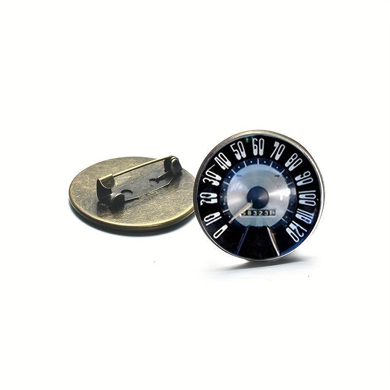 Glass Brooch Speedometer Retro Vintage Car Sliver Round Women Men's Brooch