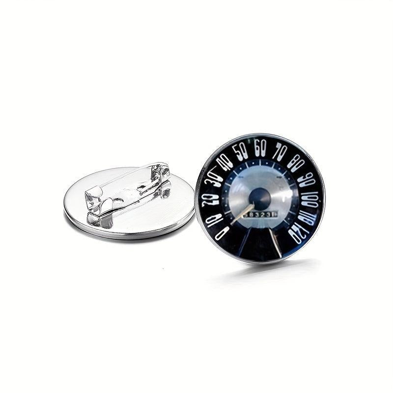 Glass Brooch Speedometer Retro Vintage Car Sliver Round Women Men's Brooch
