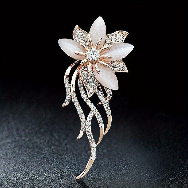 Golden Flower Bouquet Brooch Corsage Scarf Clip