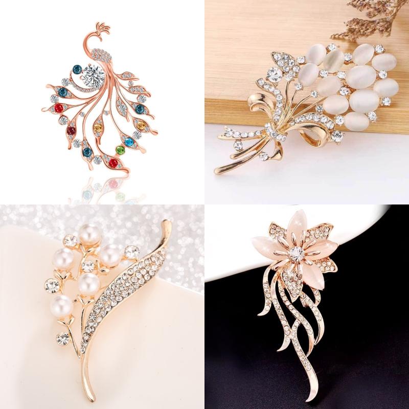 Golden Flower Bouquet Brooch Corsage Scarf Clip