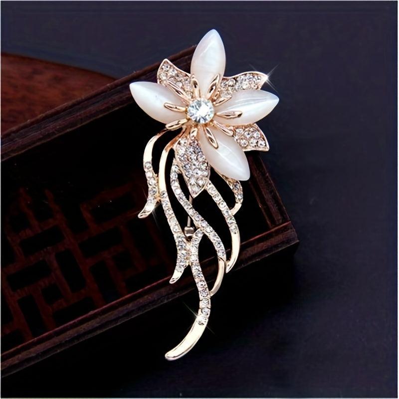 Golden Flower Bouquet Brooch Corsage Scarf Clip