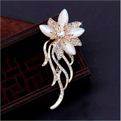 Golden Flower Bouquet Brooch Corsage Scarf Clip