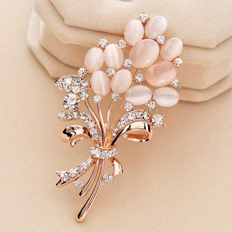 Golden Flower Bouquet Brooch Corsage Scarf Clip