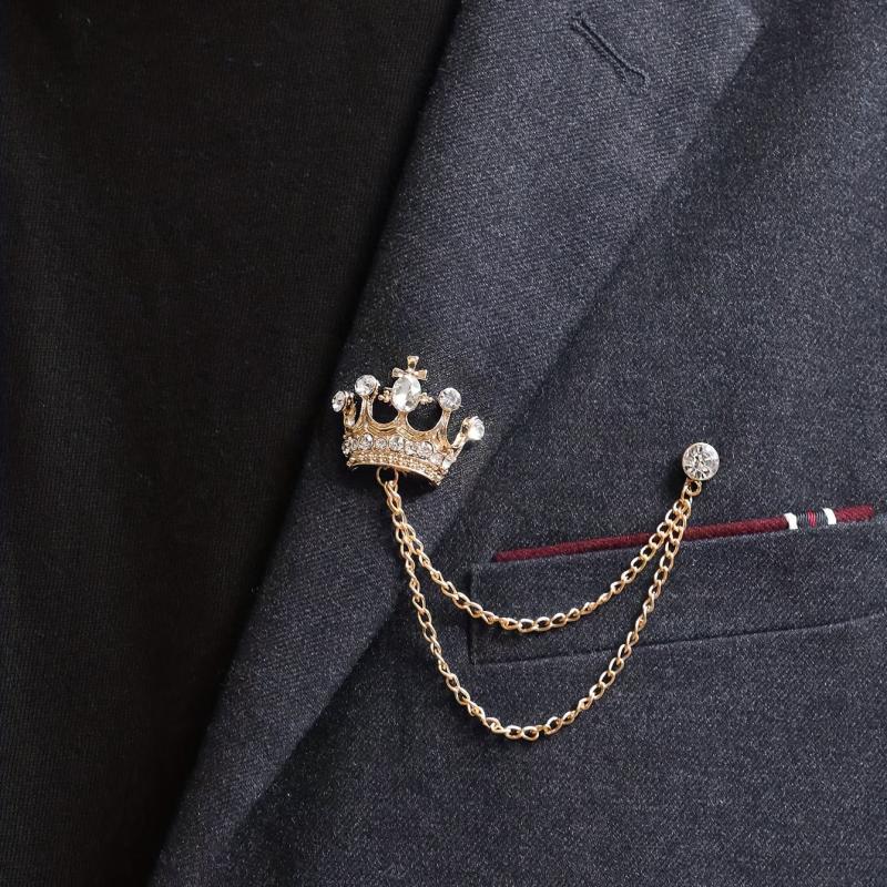 Men's Crown Brooch Decor Cufflink Set
