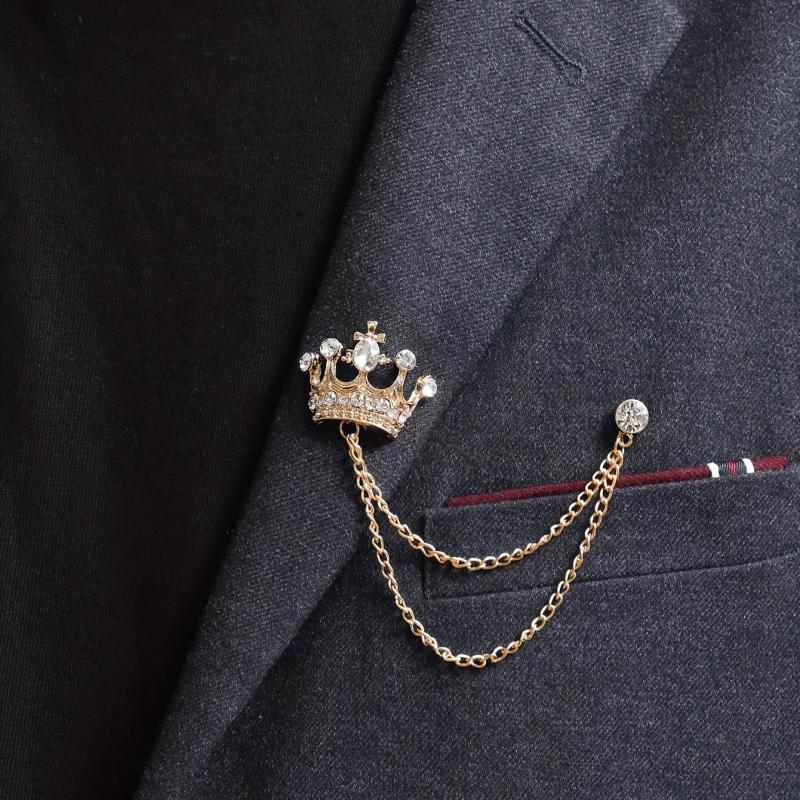 Men's Crown Brooch Decor Cufflink Set