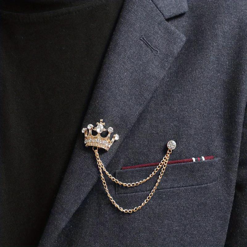 Men's Crown Brooch Decor Cufflink Set