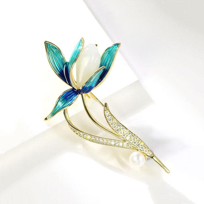Magnolia Flower Brooch For Men Pearl Brooch Temperament Corsage