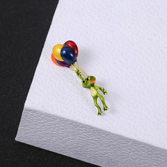 Colorful Enamel Frog Balloon Brooch Pin Unisex Jewelry