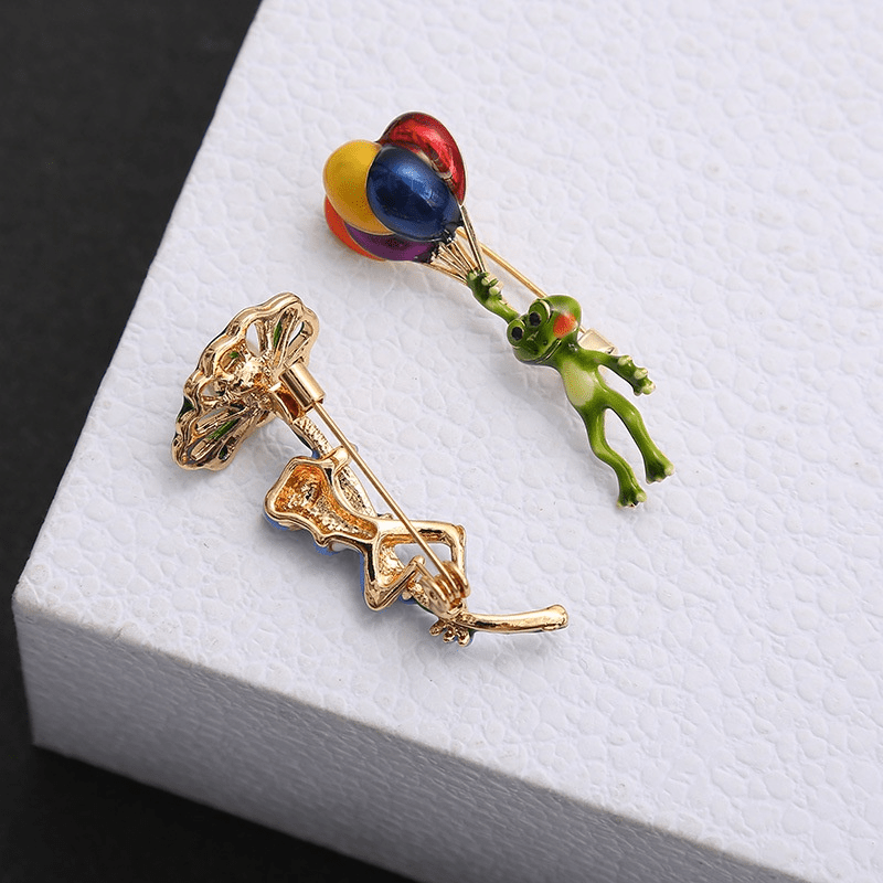 Colorful Enamel Frog Balloon Brooch Pin Unisex Jewelry