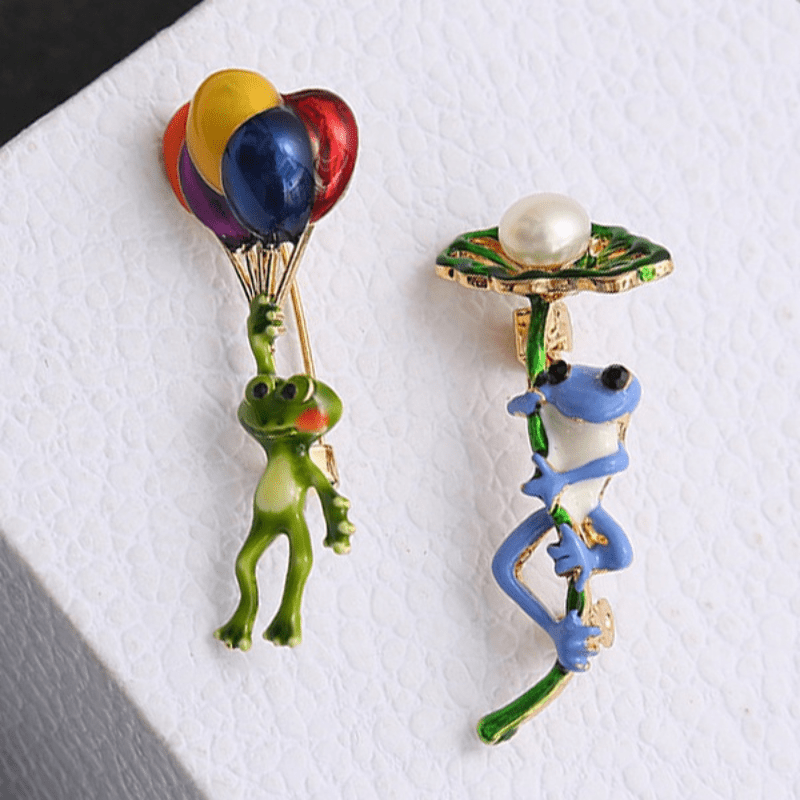 Colorful Enamel Frog Balloon Brooch Pin Unisex Jewelry