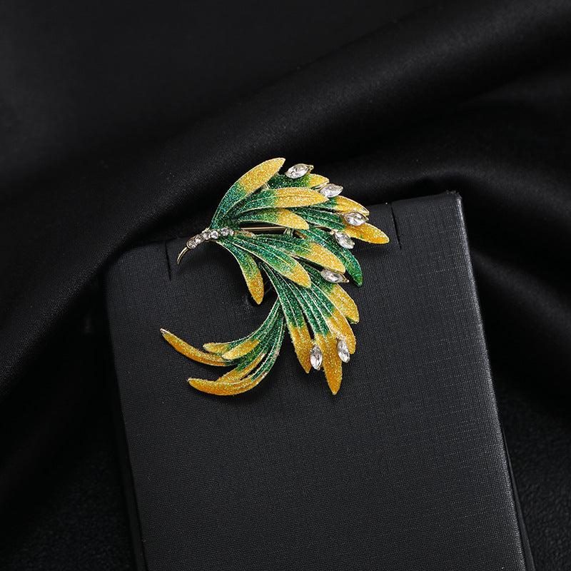 Gradient Phoenix Feather Enamel Brooch for Men