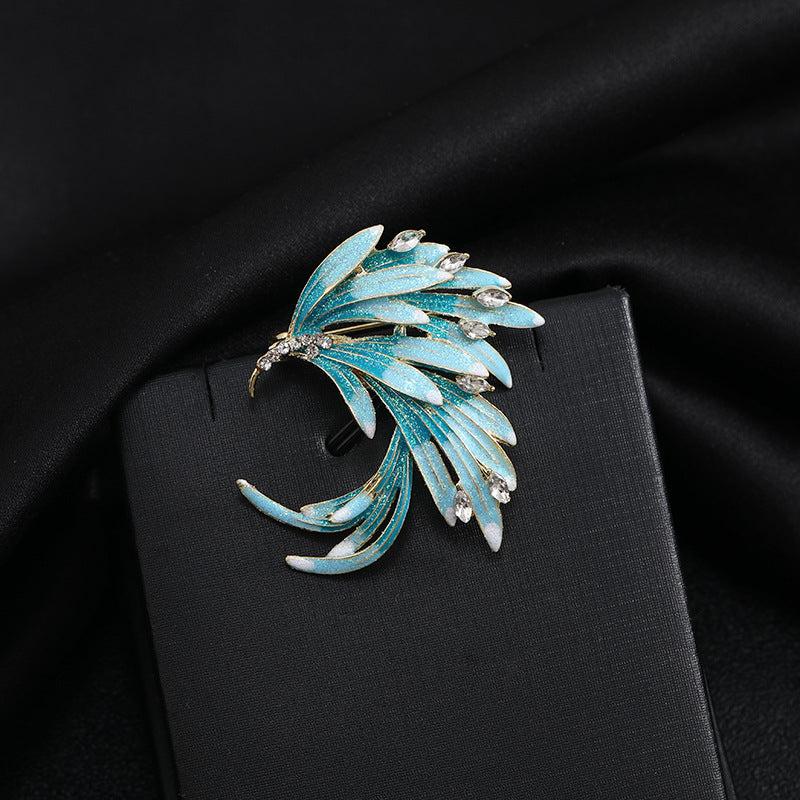 Gradient Phoenix Feather Enamel Brooch for Men