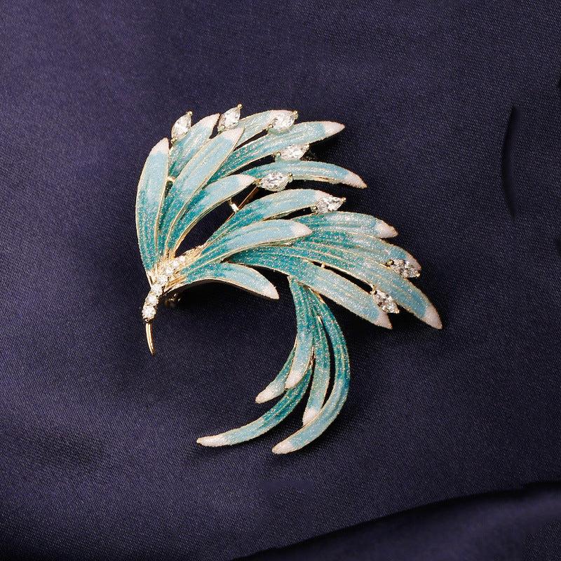 Gradient Phoenix Feather Enamel Brooch for Men