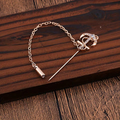 Rhinestone Anchor Chain Tassel Brooch Pin Clothing Jewelry