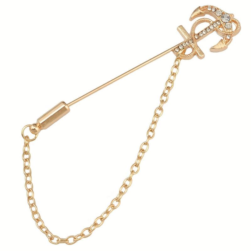 Rhinestone Anchor Chain Tassel Brooch Pin Clothing Jewelry