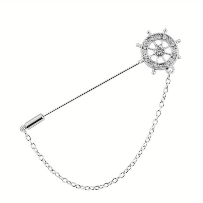 Rhinestone Anchor Chain Tassel Brooch Pin Clothing Jewelry