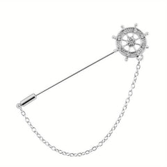 Rhinestone Anchor Chain Tassel Brooch Pin Clothing Jewelry