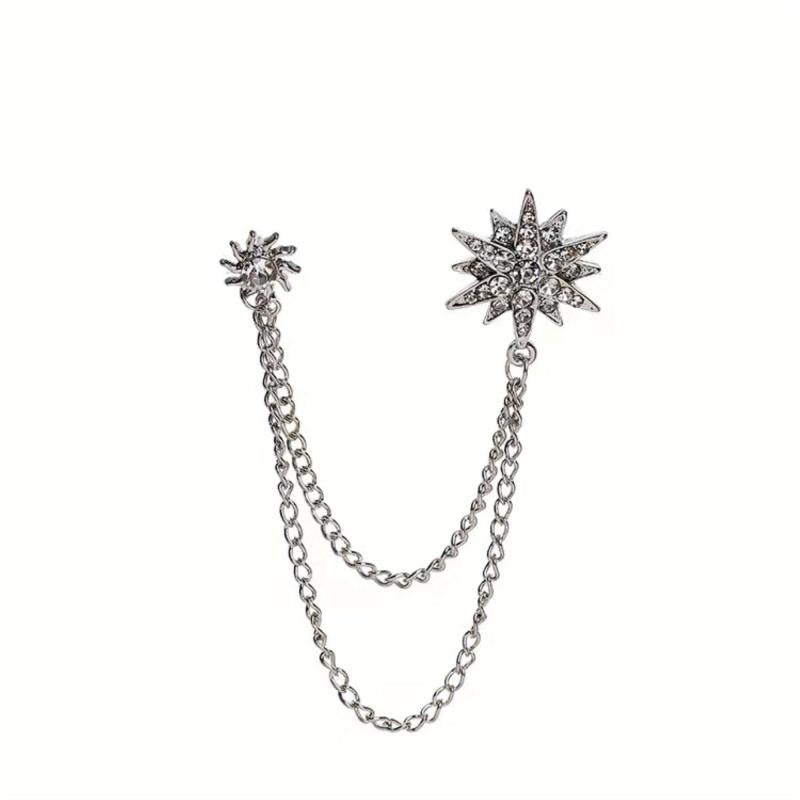 Men's Crystal Rhinestone Brooch Collar Pin Rudder Anchor Shirt Buckle