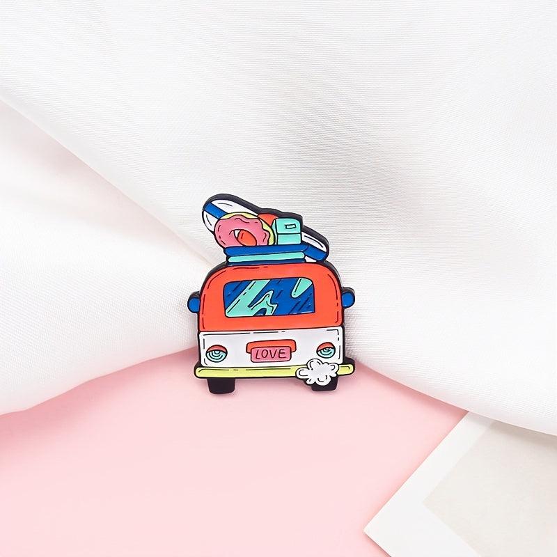 Love Bus Brooch Pin Vintage Style Enamel Jewelry