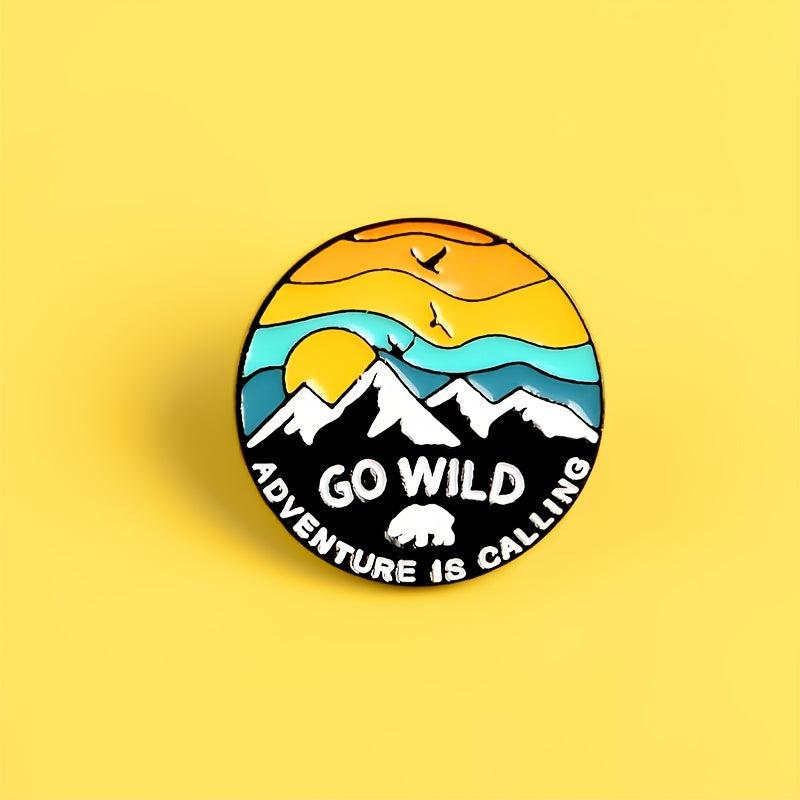 Sunset Snow Mountain Flying Bird Brooch Alloy Enamel Cowboy Badge