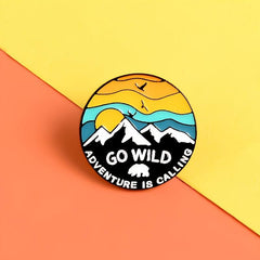 Sunset Snow Mountain Flying Bird Brooch Alloy Enamel Cowboy Badge