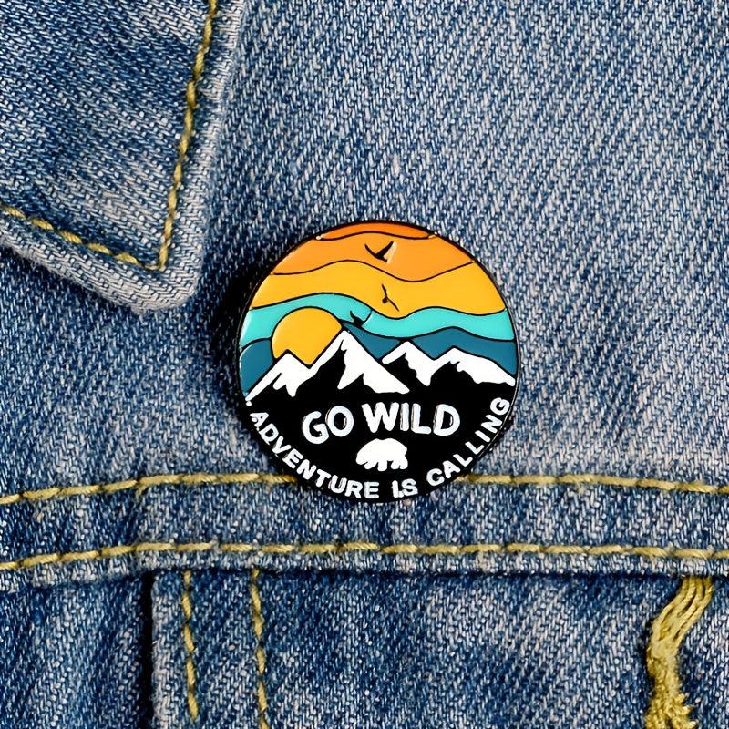 Sunset Snow Mountain Flying Bird Brooch Alloy Enamel Cowboy Badge