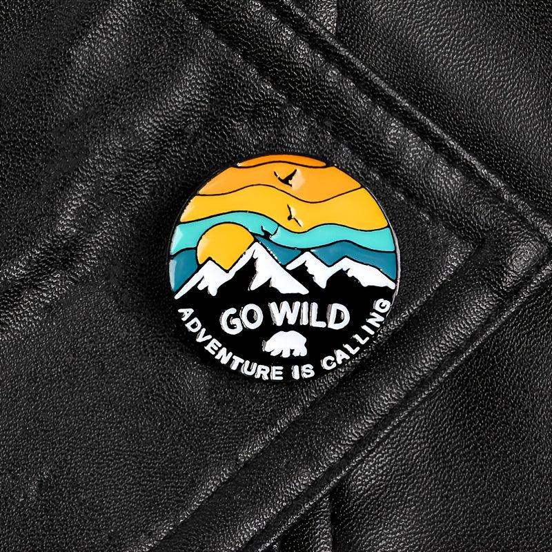 Sunset Snow Mountain Flying Bird Brooch Alloy Enamel Cowboy Badge