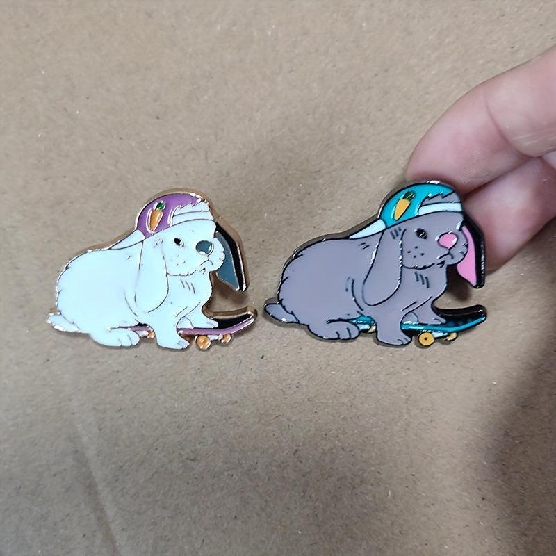Skateboard Rabbit Enamel Animal Brooch Pin Clothing Bag Hat Accessories