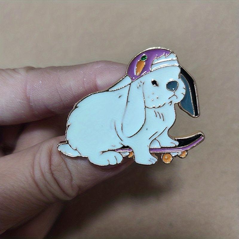 Skateboard Rabbit Enamel Animal Brooch Pin Clothing Bag Hat Accessories
