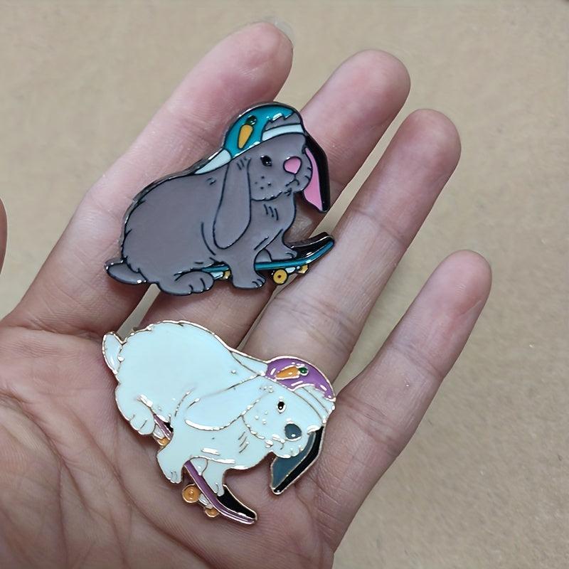 Skateboard Rabbit Enamel Animal Brooch Pin Clothing Bag Hat Accessories