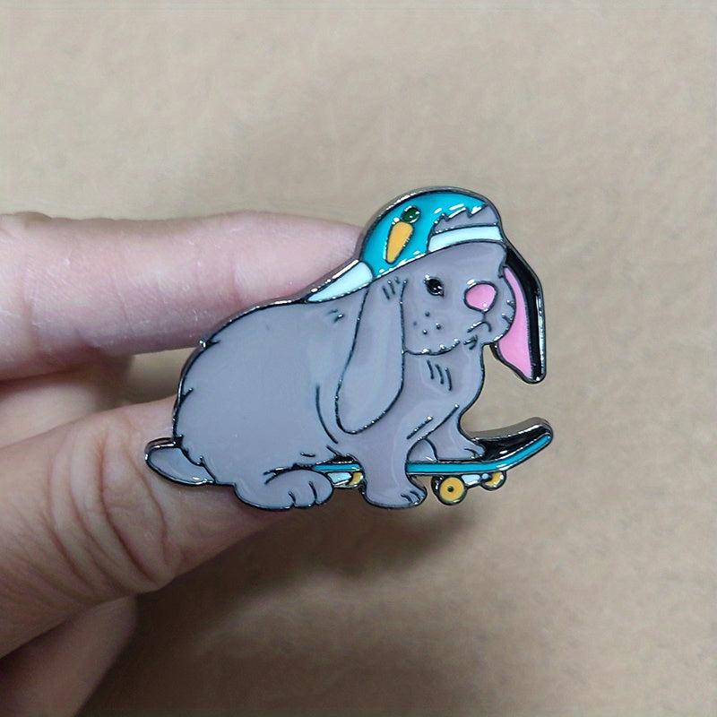 Skateboard Rabbit Enamel Animal Brooch Pin Clothing Bag Hat Accessories