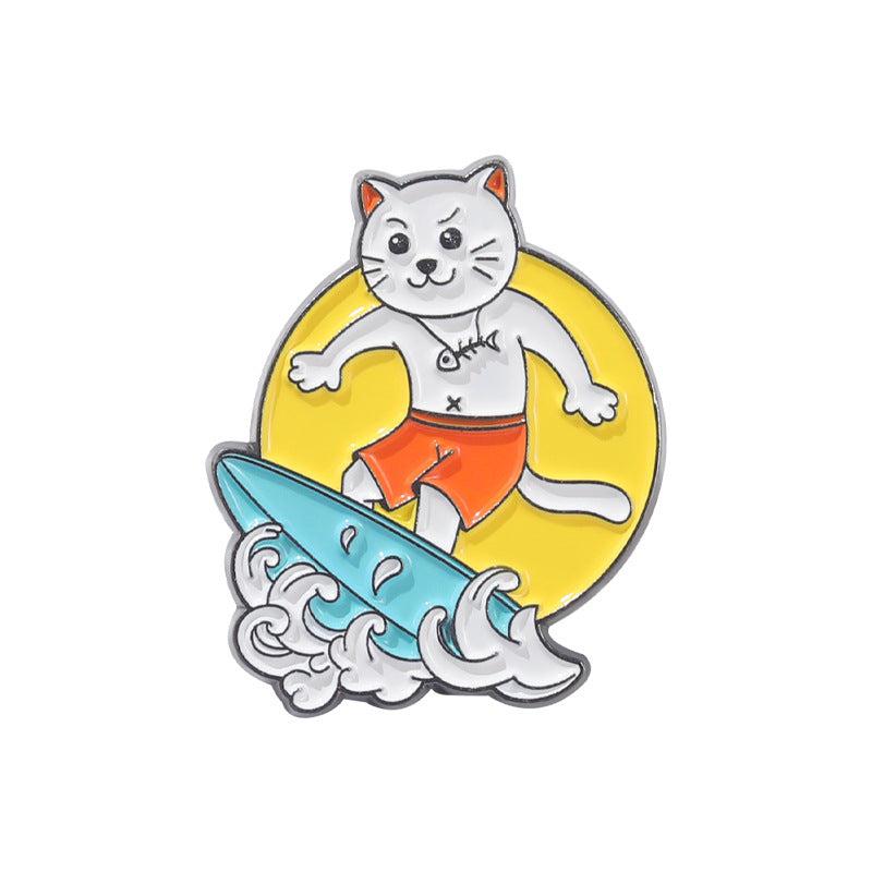 Flexible Kitten Surfing Animal Brooch
