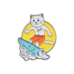 Flexible Kitten Surfing Animal Brooch