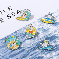Flexible Kitten Surfing Animal Brooch