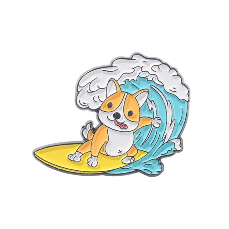 Flexible Kitten Surfing Animal Brooch
