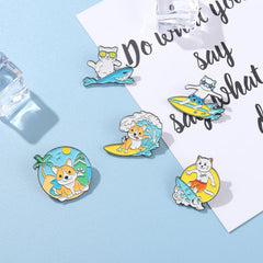 Flexible Kitten Surfing Animal Brooch